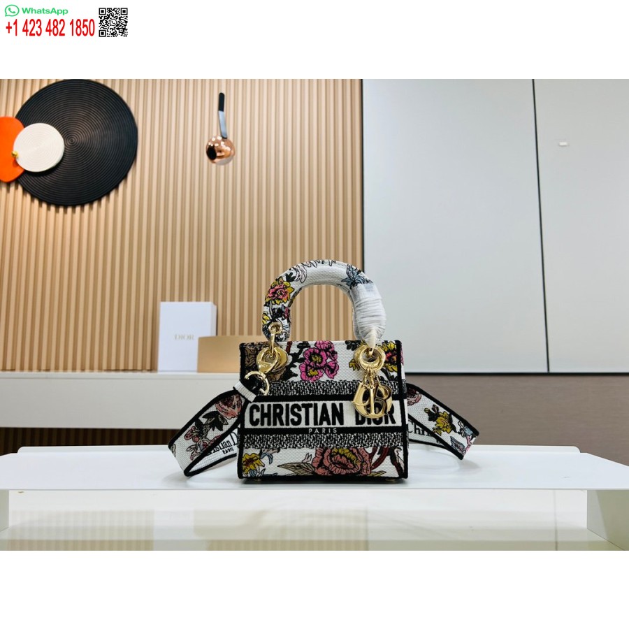 2024 Dior Princess Anna Einkaufstasche Weiß Rosa Blume Mehrfarbige Hirschstickerei