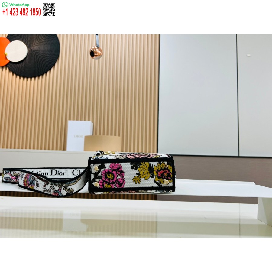 2024 Dior Princess Anna Einkaufstasche Weiß Rosa Blume Mehrfarbige Hirschstickerei