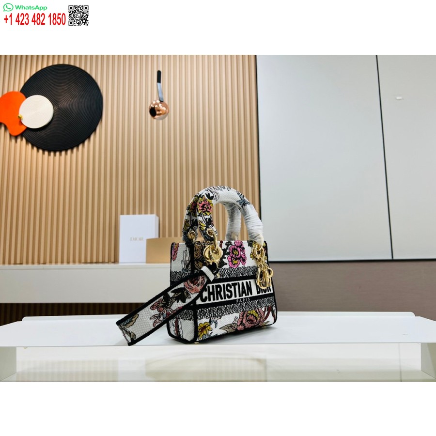 2024 Dior Princess Anna Einkaufstasche Weiß Rosa Blume Mehrfarbige Hirschstickerei