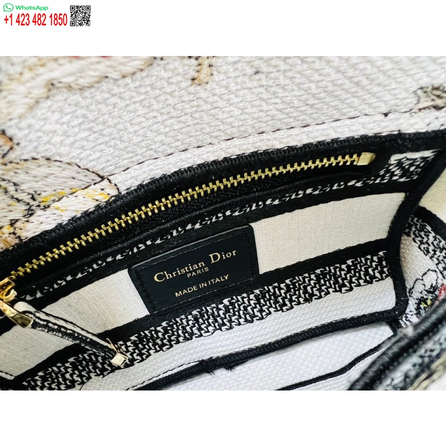 2024 Dior Princess Anna Einkaufstasche Weiß Rosa Blume Mehrfarbige Hirschstickerei