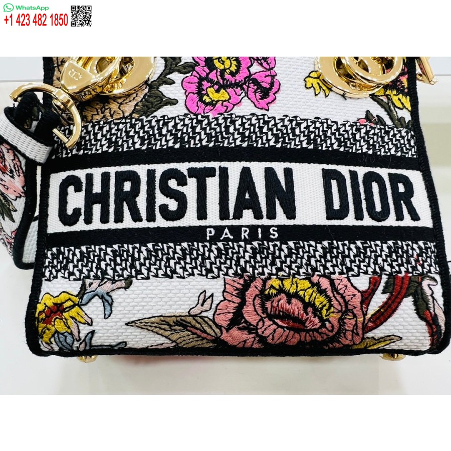 2024 Dior Princess Anna Einkaufstasche Weiß Rosa Blume Mehrfarbige Hirschstickerei