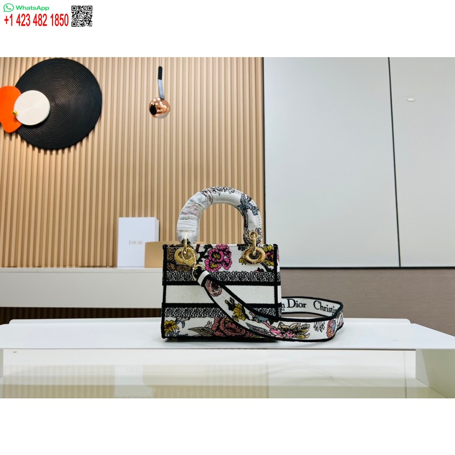 2024 Dior Princess Anna Einkaufstasche Weiß Rosa Blume Mehrfarbige Hirschstickerei