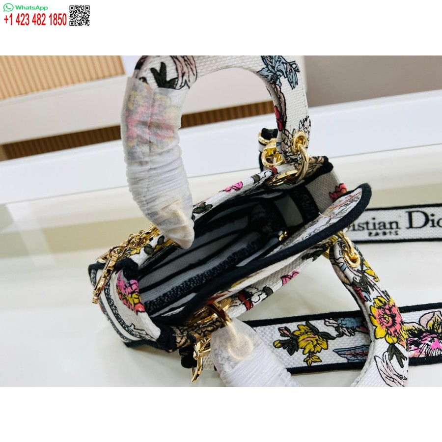 2024 Dior Princess Anna Einkaufstasche Weiß Rosa Blume Mehrfarbige Hirschstickerei