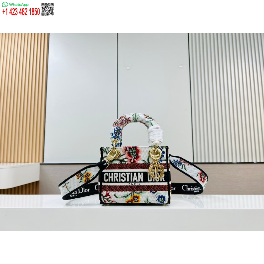 2024 Dior Princess Anna Tragetasche Mit Weißer, Mehrfarbiger Hirschstickerei