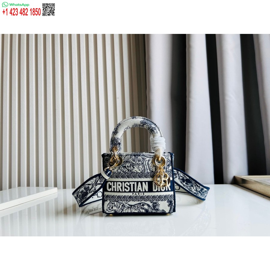 2024 Borsa Tote Dior Princess Anna Ricamo Cervo Multicolor Blu Scuro