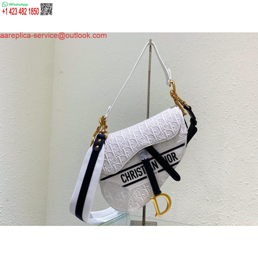ρεπλίκα Dior τσάντα σέλας λευκό και μπλε Dior λοξό διάτρητο δέρμα μοσχαριού M0446