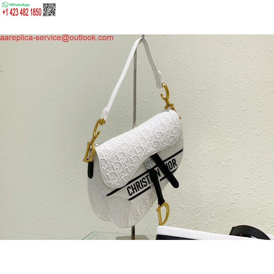ρεπλίκα Dior τσάντα σέλας λευκό και μπλε Dior λοξό διάτρητο δέρμα μοσχαριού M0446
