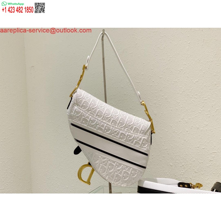 ρεπλίκα Dior τσάντα σέλας λευκό και μπλε Dior λοξό διάτρητο δέρμα μοσχαριού M0446