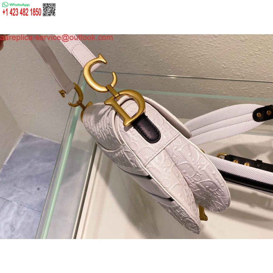 ρεπλίκα Dior τσάντα σέλας λευκό και μπλε Dior λοξό διάτρητο δέρμα μοσχαριού M0446