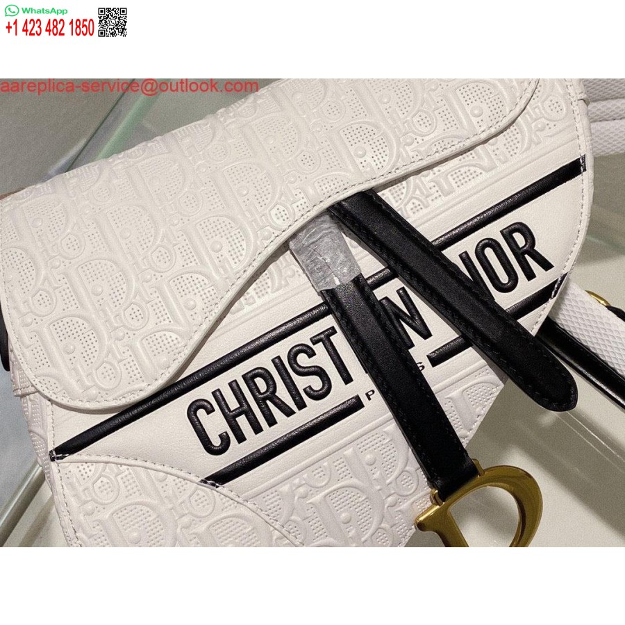 ρεπλίκα Dior τσάντα σέλας λευκό και μπλε Dior λοξό διάτρητο δέρμα μοσχαριού M0446