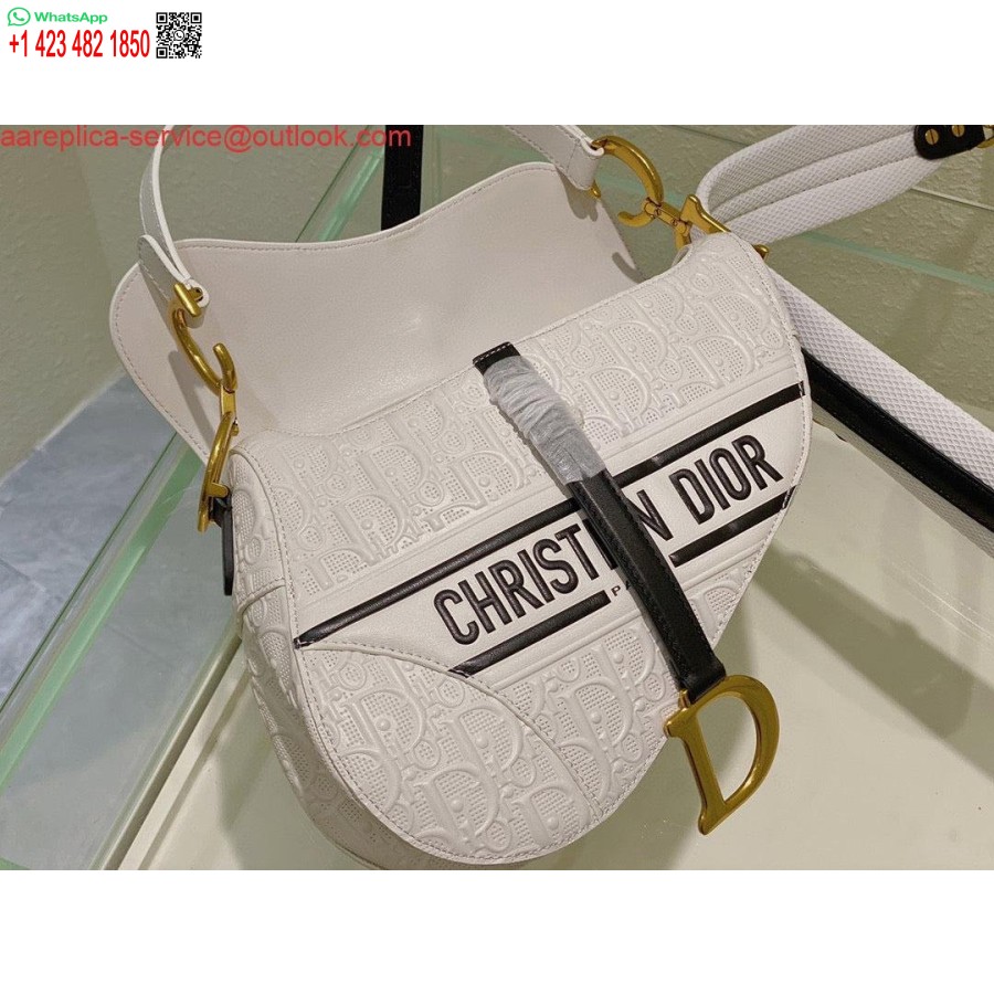 ρεπλίκα Dior τσάντα σέλας λευκό και μπλε Dior λοξό διάτρητο δέρμα μοσχαριού M0446