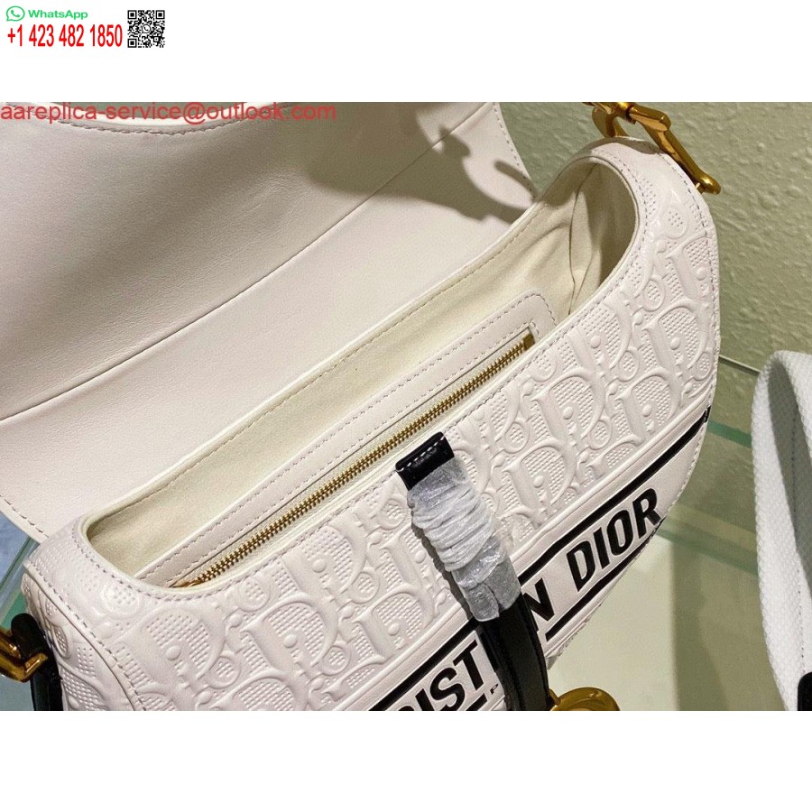 ρεπλίκα Dior τσάντα σέλας λευκό και μπλε Dior λοξό διάτρητο δέρμα μοσχαριού M0446