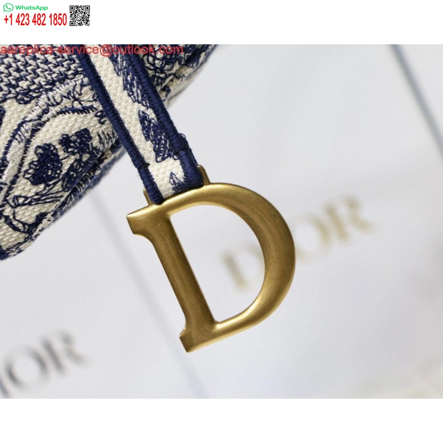 Replica Dior Balno Maišelis M0446 Mėlynas Toile De Jouy Siuvinėjimas