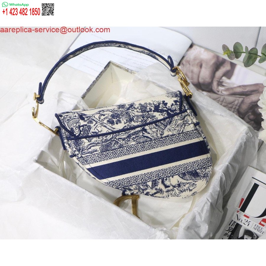 Replica Dior Balno Maišelis M0446 Mėlynas Toile De Jouy Siuvinėjimas