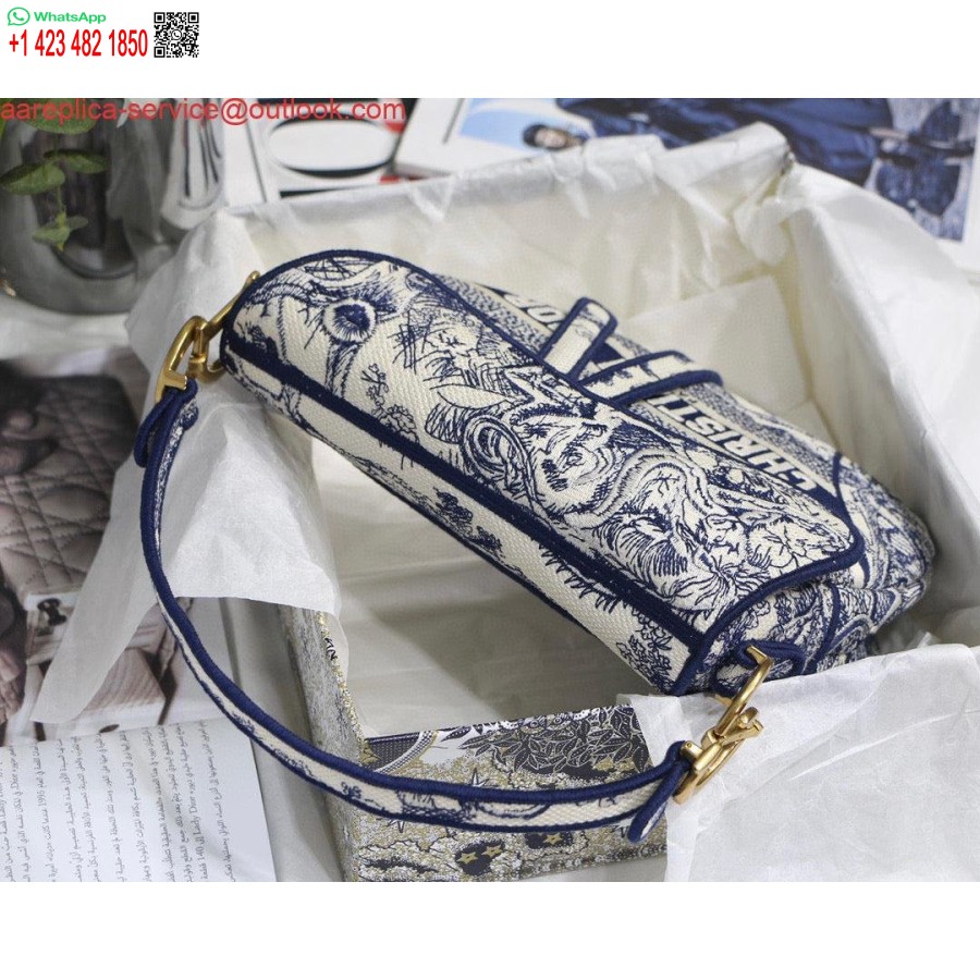 Replica Dior Balno Maišelis M0446 Mėlynas Toile De Jouy Siuvinėjimas