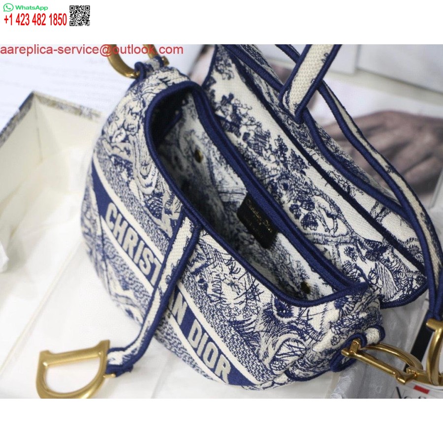 Replica Dior Balno Maišelis M0446 Mėlynas Toile De Jouy Siuvinėjimas