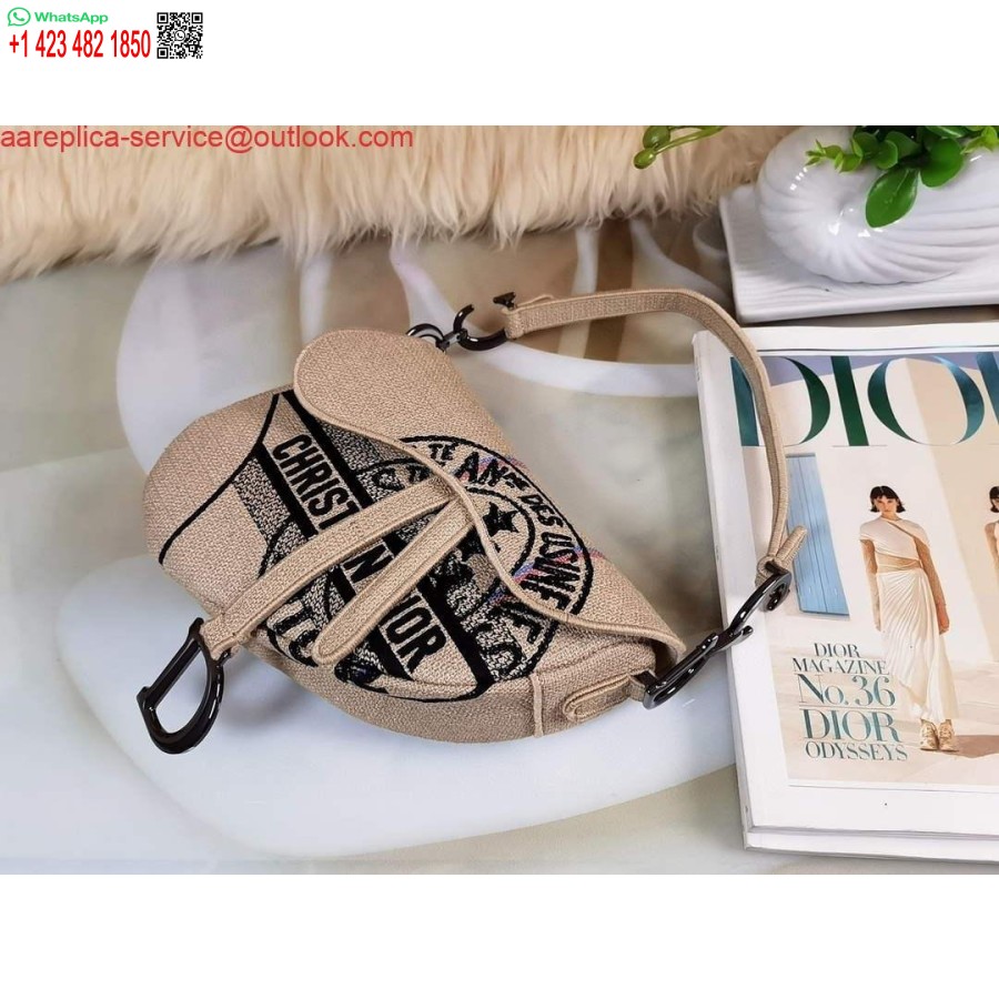 Réplica De Alforja Dior Lona De Yute Beige Bordada M0446