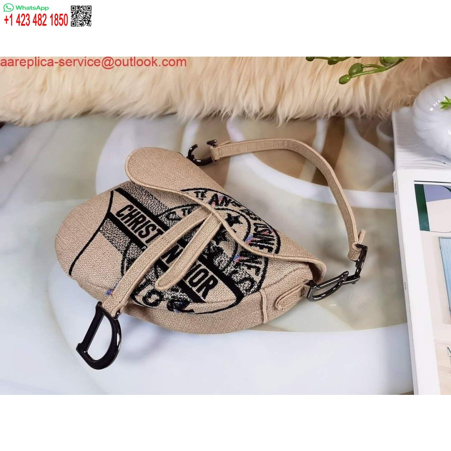 Réplica De Alforja Dior Lona De Yute Beige Bordada M0446
