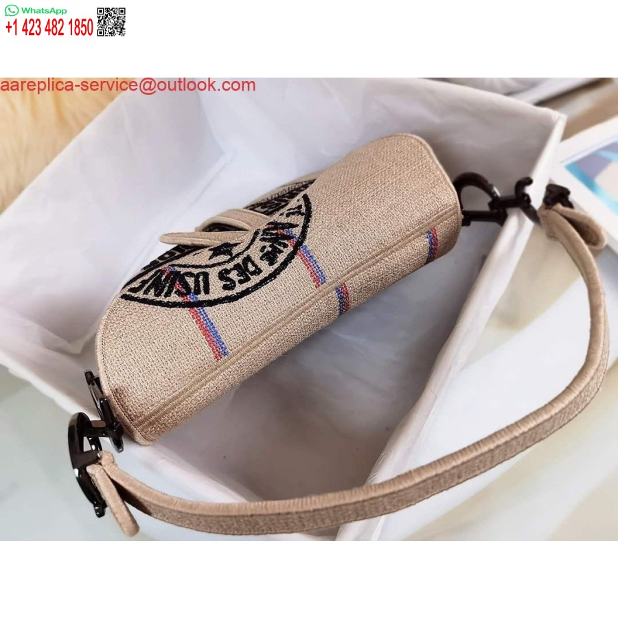 Réplica De Alforja Dior Lona De Yute Beige Bordada M0446