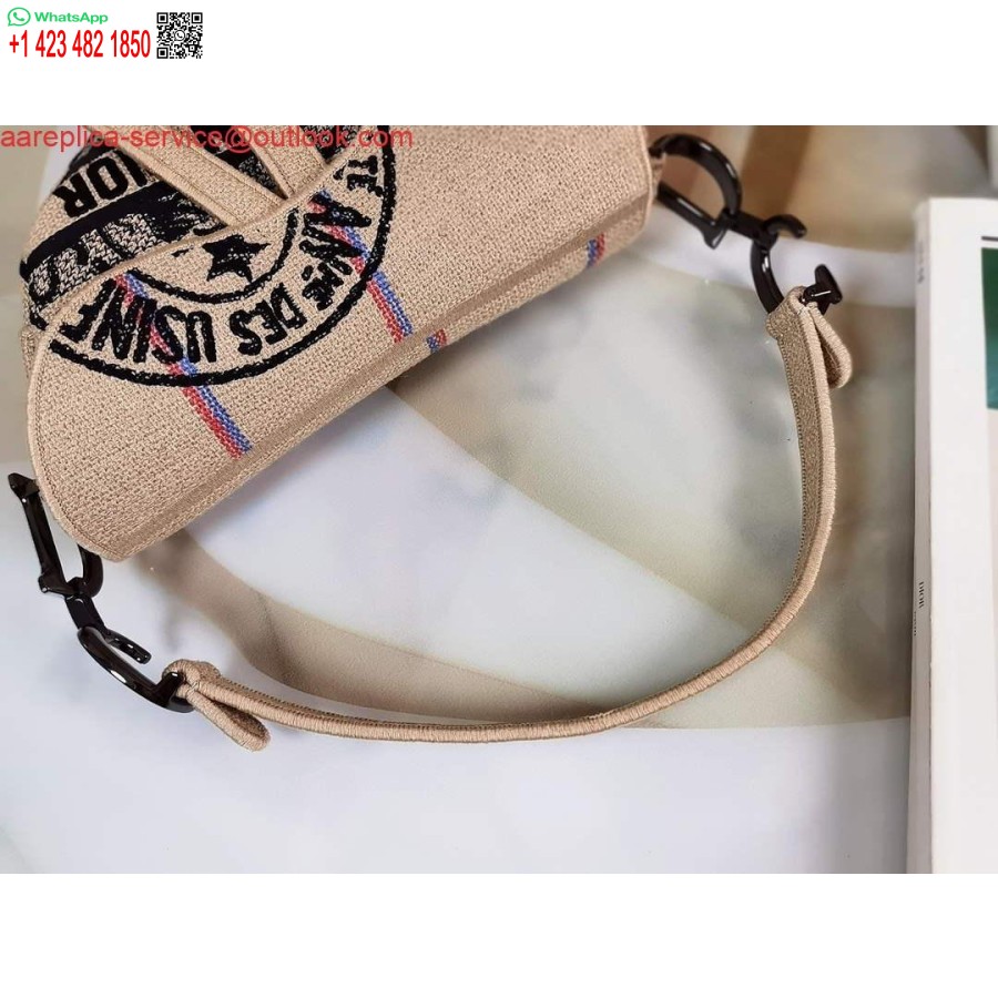 Réplica De Alforja Dior Lona De Yute Beige Bordada M0446