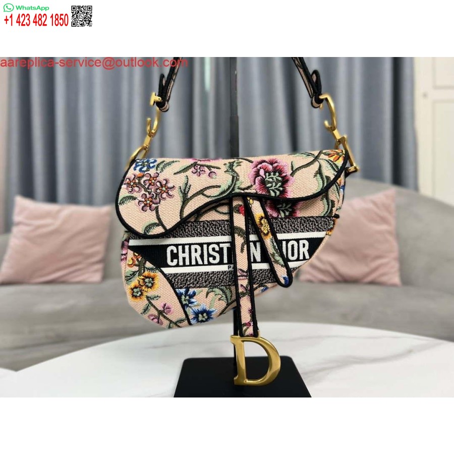 Replica Dior M0455 Satulalaukku, Jossa Hihna Vaaleanpunainen Ristipistokirjonta