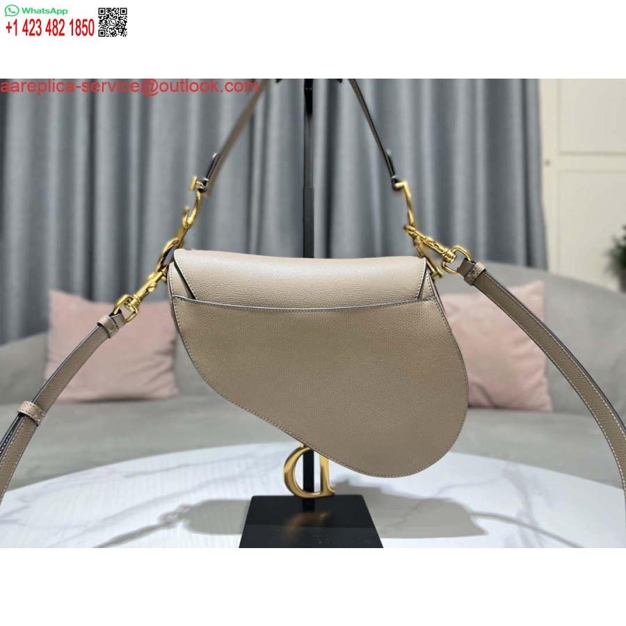 レプリカ ディオール M0455 サドルバッグ ストラップ付き ライトグレー グレインカーフスキン