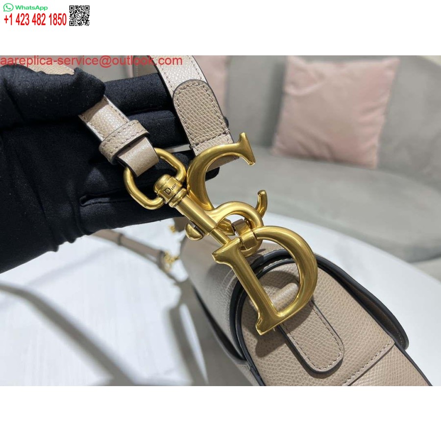 レプリカ ディオール M0455 サドルバッグ ストラップ付き ライトグレー グレインカーフスキン