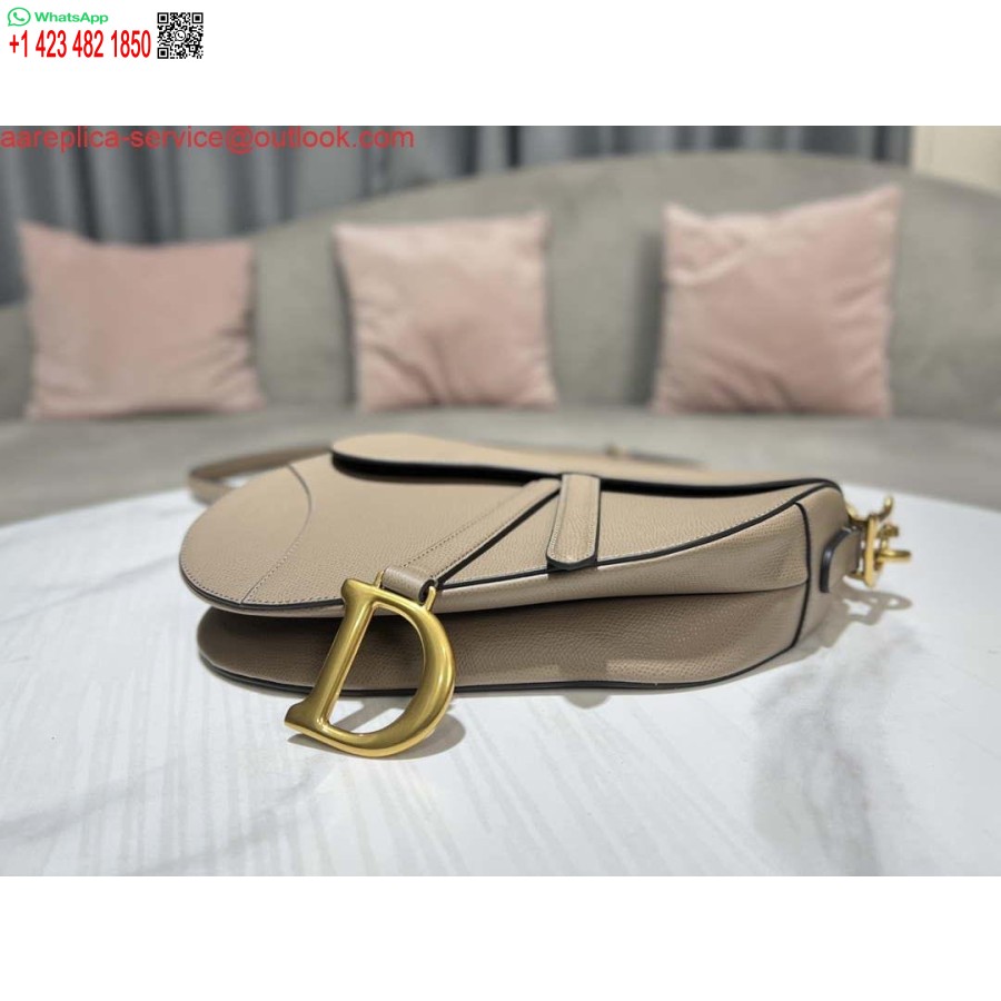 レプリカ ディオール M0455 サドルバッグ ストラップ付き ライトグレー グレインカーフスキン