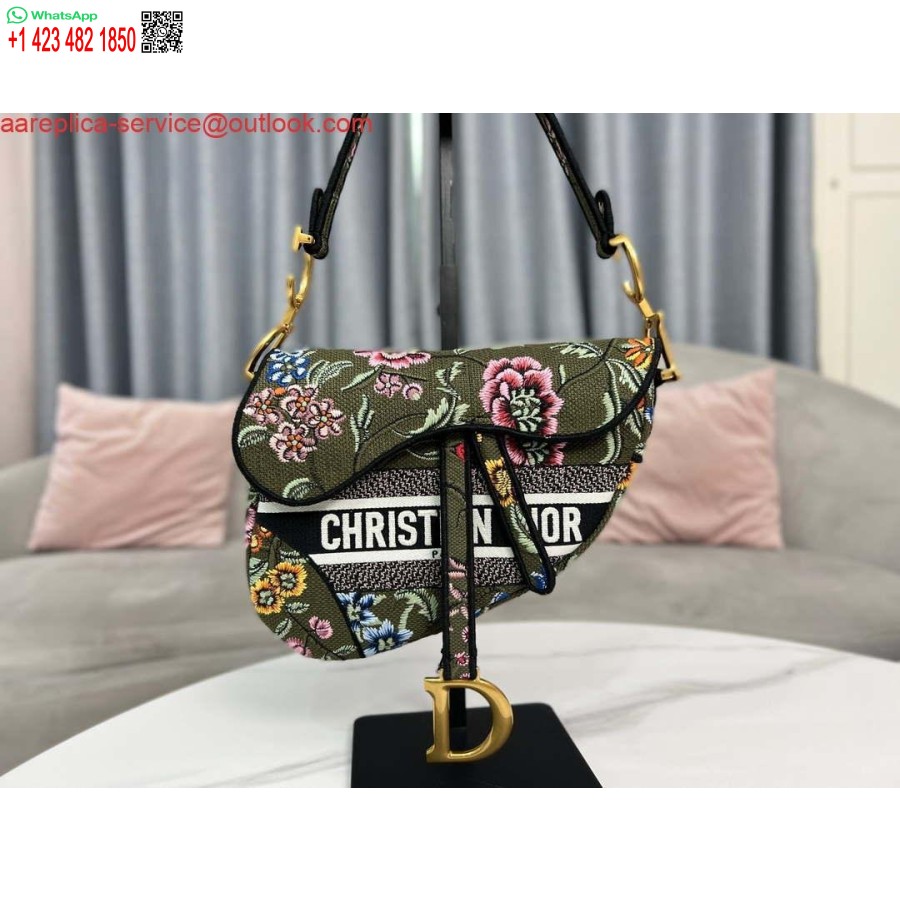 Replica Dior M0455 Satulalaukku, Jossa Hihna Vihreä Ristipistokirjonta