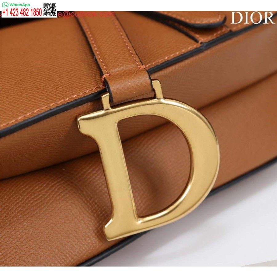 レプリカ ディオール M0455 サドルバッグ ストラップ付き ブラウン グレインカーフスキン
