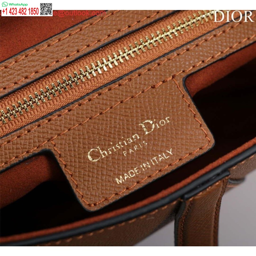 レプリカ ディオール M0455 サドルバッグ ストラップ付き ブラウン グレインカーフスキン