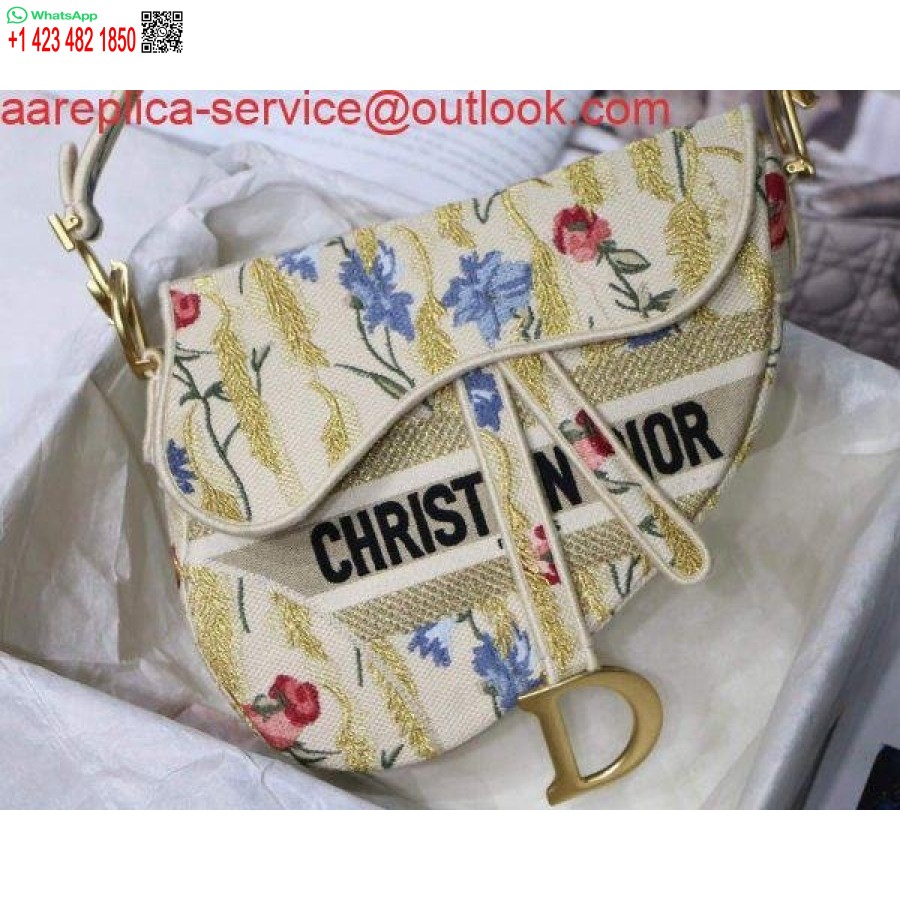 Replica Dior M0446 Dior Satulalaukku Monivärinen Kukkakirjonta Kullalla