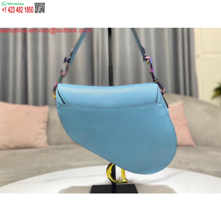 ρεπλίκα Dior M0446 τσάντα σέλας Dior γαλάζιο λογότυπο από δέρμα μοσχαριού σε μπλε κόκκους