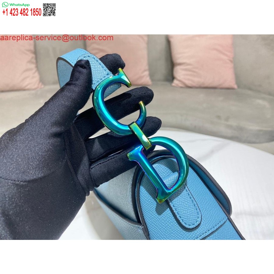 ρεπλίκα Dior M0446 τσάντα σέλας Dior γαλάζιο λογότυπο από δέρμα μοσχαριού σε μπλε κόκκους