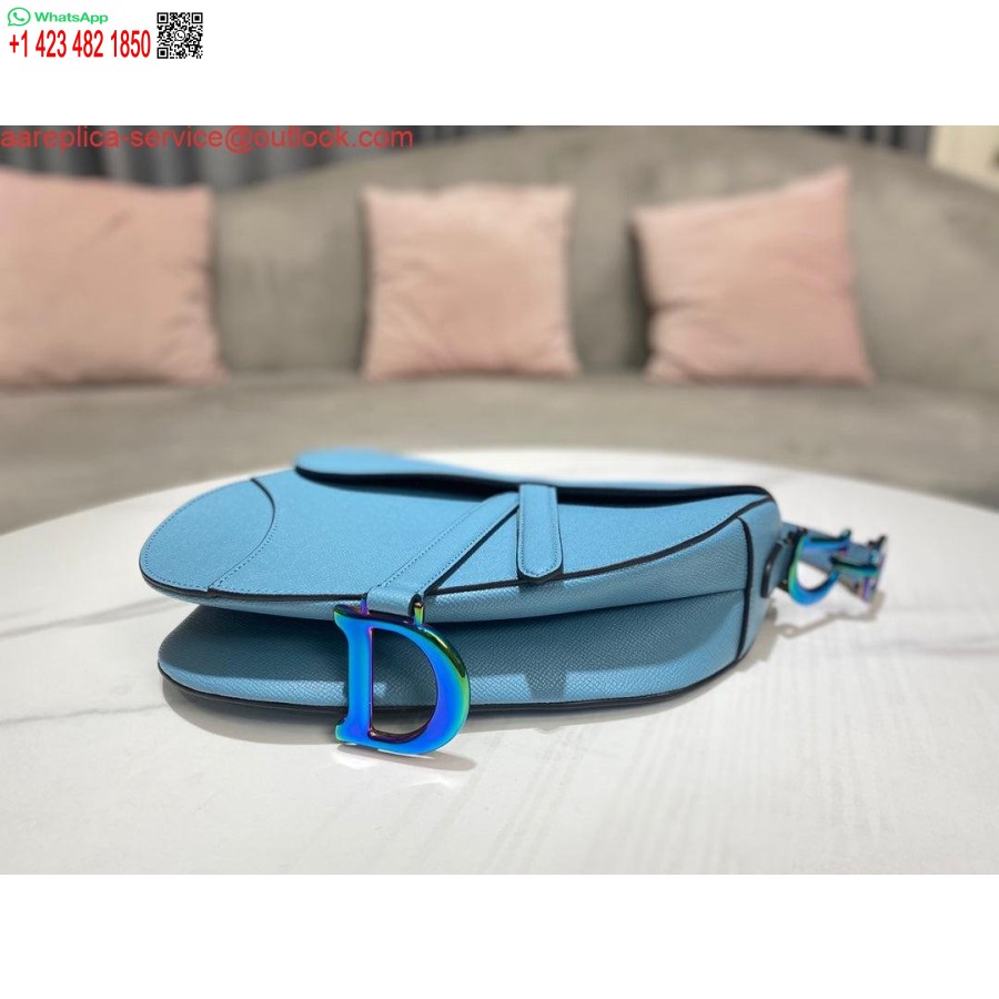 ρεπλίκα Dior M0446 τσάντα σέλας Dior γαλάζιο λογότυπο από δέρμα μοσχαριού σε μπλε κόκκους