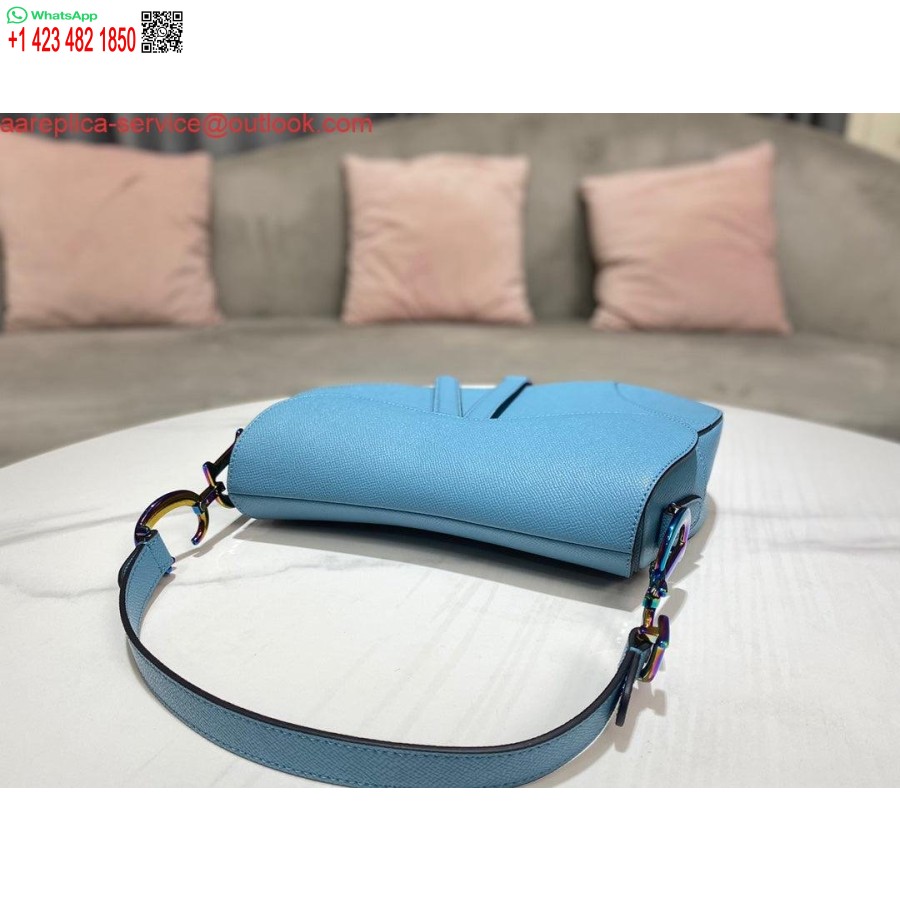 ρεπλίκα Dior M0446 τσάντα σέλας Dior γαλάζιο λογότυπο από δέρμα μοσχαριού σε μπλε κόκκους