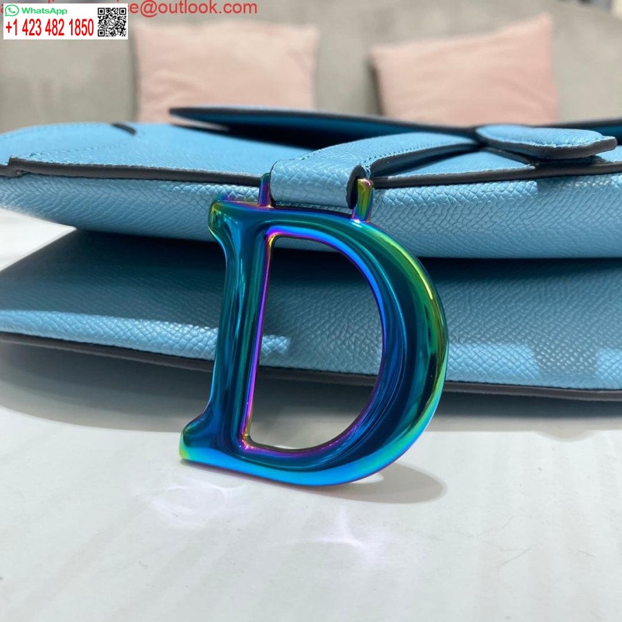 ρεπλίκα Dior M0446 τσάντα σέλας Dior γαλάζιο λογότυπο από δέρμα μοσχαριού σε μπλε κόκκους