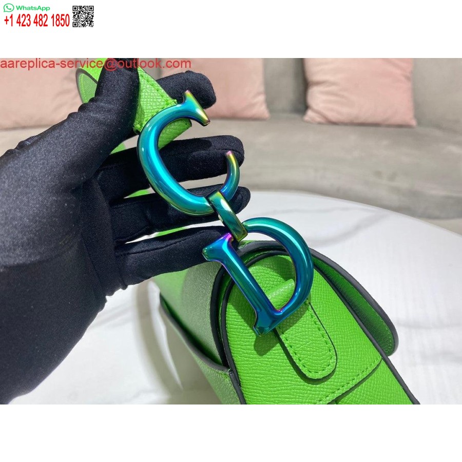 ρεπλίκα Dior M0446 Dior τσάντα σέλας με πράσινο λογότυπο από δέρμα μοσχαριού μπλε