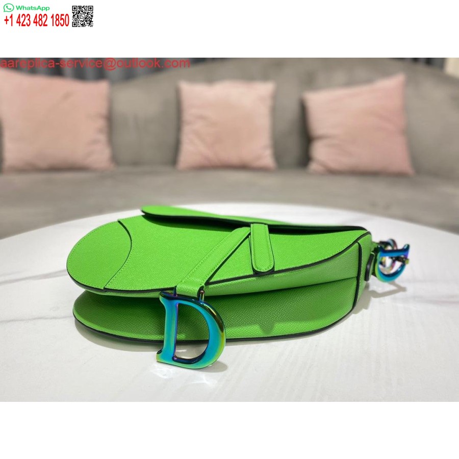 ρεπλίκα Dior M0446 Dior τσάντα σέλας με πράσινο λογότυπο από δέρμα μοσχαριού μπλε