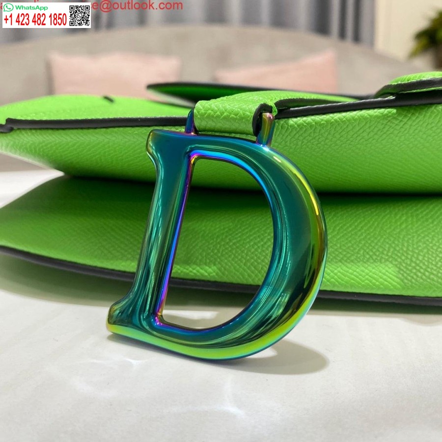 ρεπλίκα Dior M0446 Dior τσάντα σέλας με πράσινο λογότυπο από δέρμα μοσχαριού μπλε