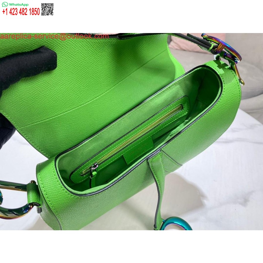 ρεπλίκα Dior M0446 Dior τσάντα σέλας με πράσινο λογότυπο από δέρμα μοσχαριού μπλε