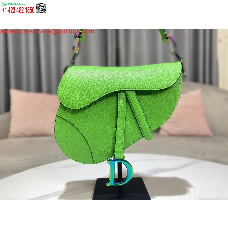 ρεπλίκα Dior M0446 Dior τσάντα σέλας με πράσινο λογότυπο από δέρμα μοσχαριού μπλε