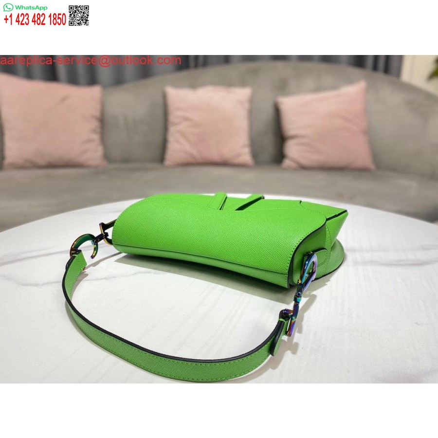 ρεπλίκα Dior M0446 Dior τσάντα σέλας με πράσινο λογότυπο από δέρμα μοσχαριού μπλε