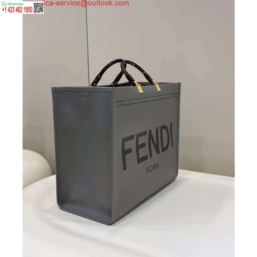 Реплика сумки Fendi 8bh386 Sunshine среднего размера, серая кожаная сумка-шоппер 8266s