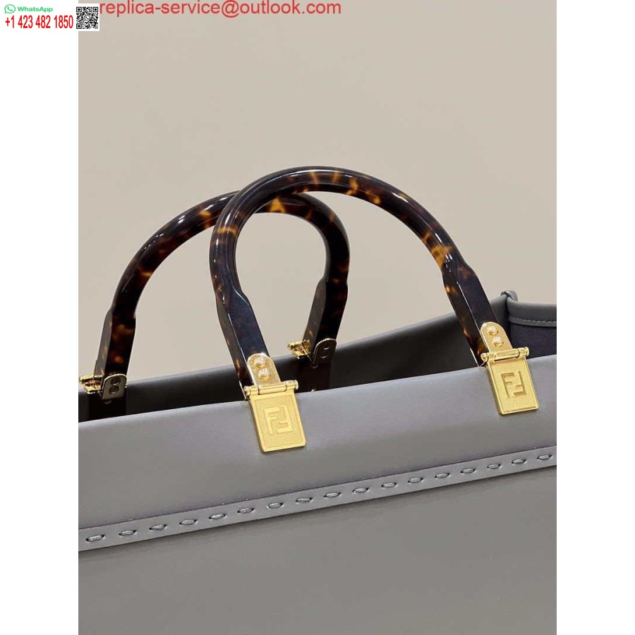 Реплика сумки Fendi 8bh386 Sunshine среднего размера, серая кожаная сумка-шоппер 8266s