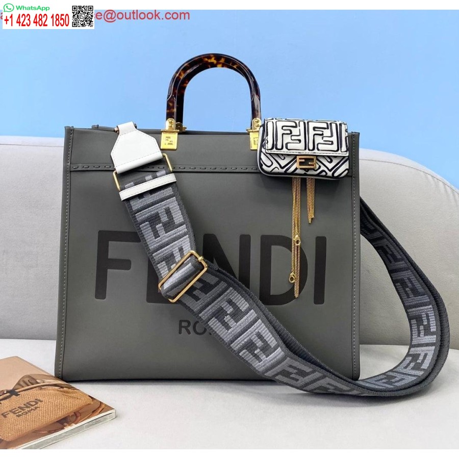 реплика Fendi 8bh386 слънчева средна чанта 8266s тъмно сива кожена пазаруваща
