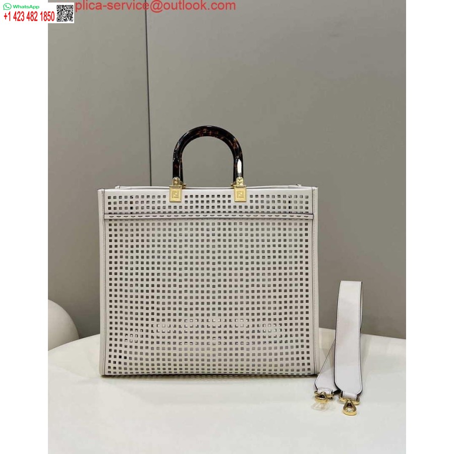 реплика Fendi 8bh386 Sunshine Medium 8575 двуцветна перфорирана кожена купачка