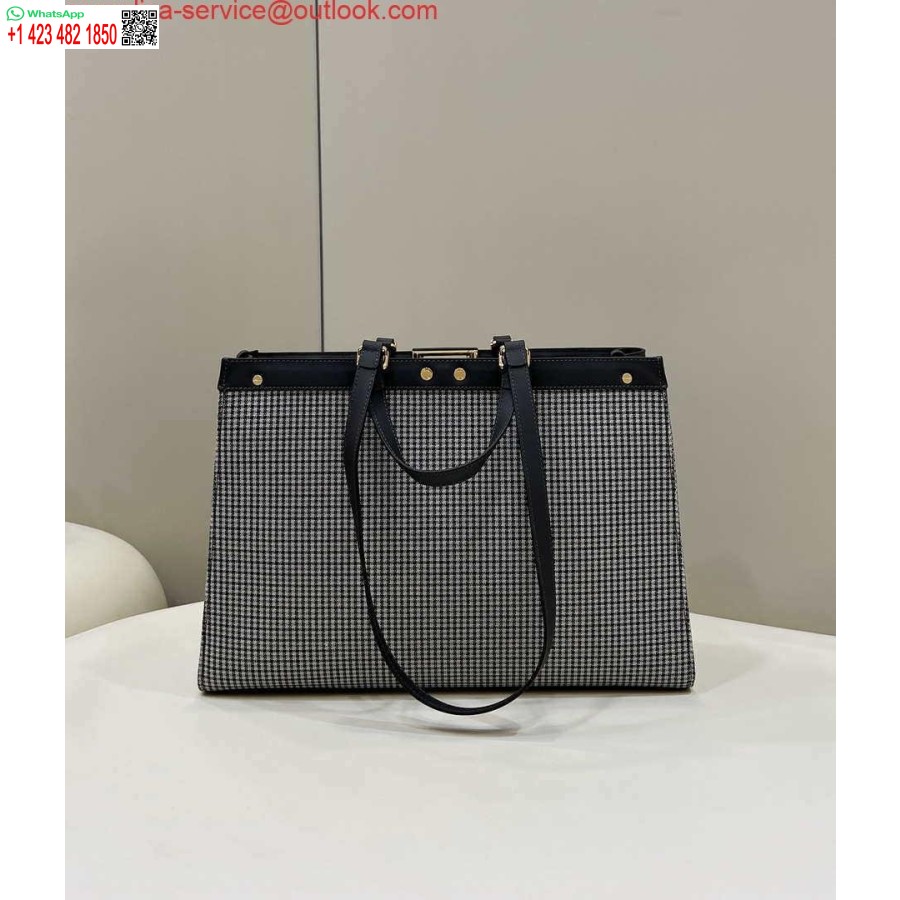 реплика Fendi 8bh374 X-tote сив вълнен шопер с хрътка зъби и Ff бродерия