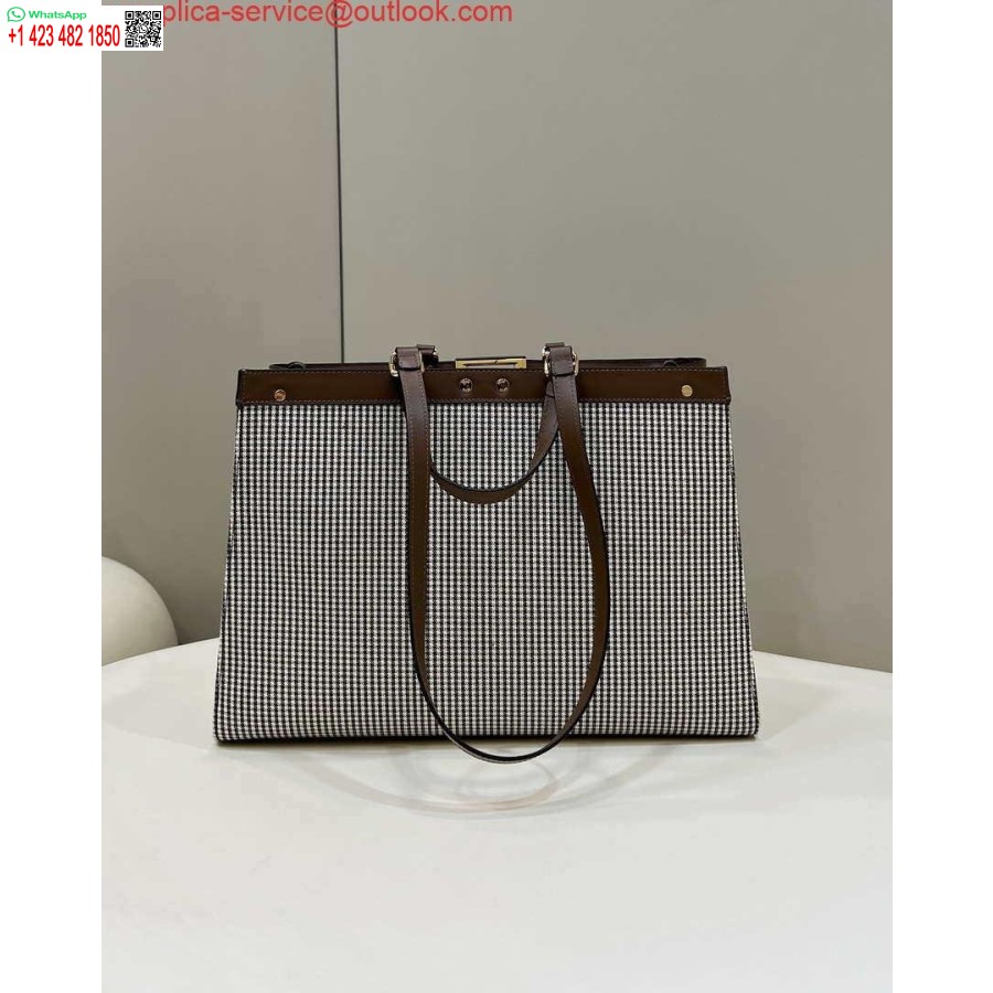 копия Fendi 8bh374 X-tote коричневого цвета из шерсти с узором "гусиные лапки" и вышивкой Ff 8589
