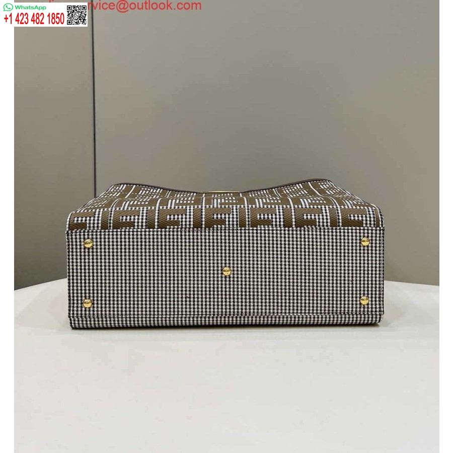 копия Fendi 8bh374 X-tote коричневого цвета из шерсти с узором "гусиные лапки" и вышивкой Ff 8589